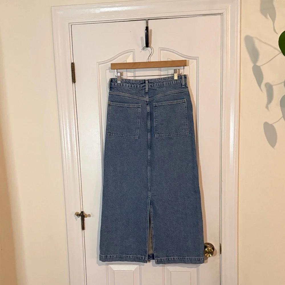 Mango / MNG‎ | Slit Denim Midi Skirt Size Small Y2K 90s Cotton Five Pockets